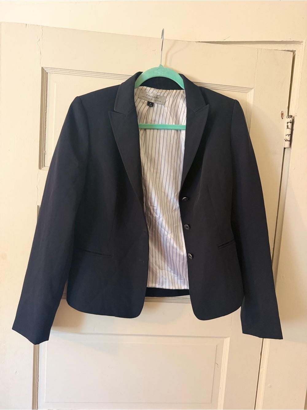 Tahari Navy Blazer Jacket - Single-Breasted Tailored Fit